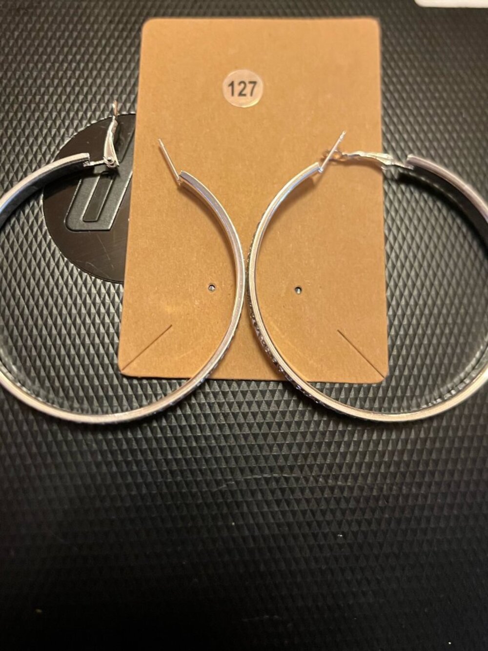 Silver Tone Double Rhinestone Hoop Earrings - Picture 3 of 3